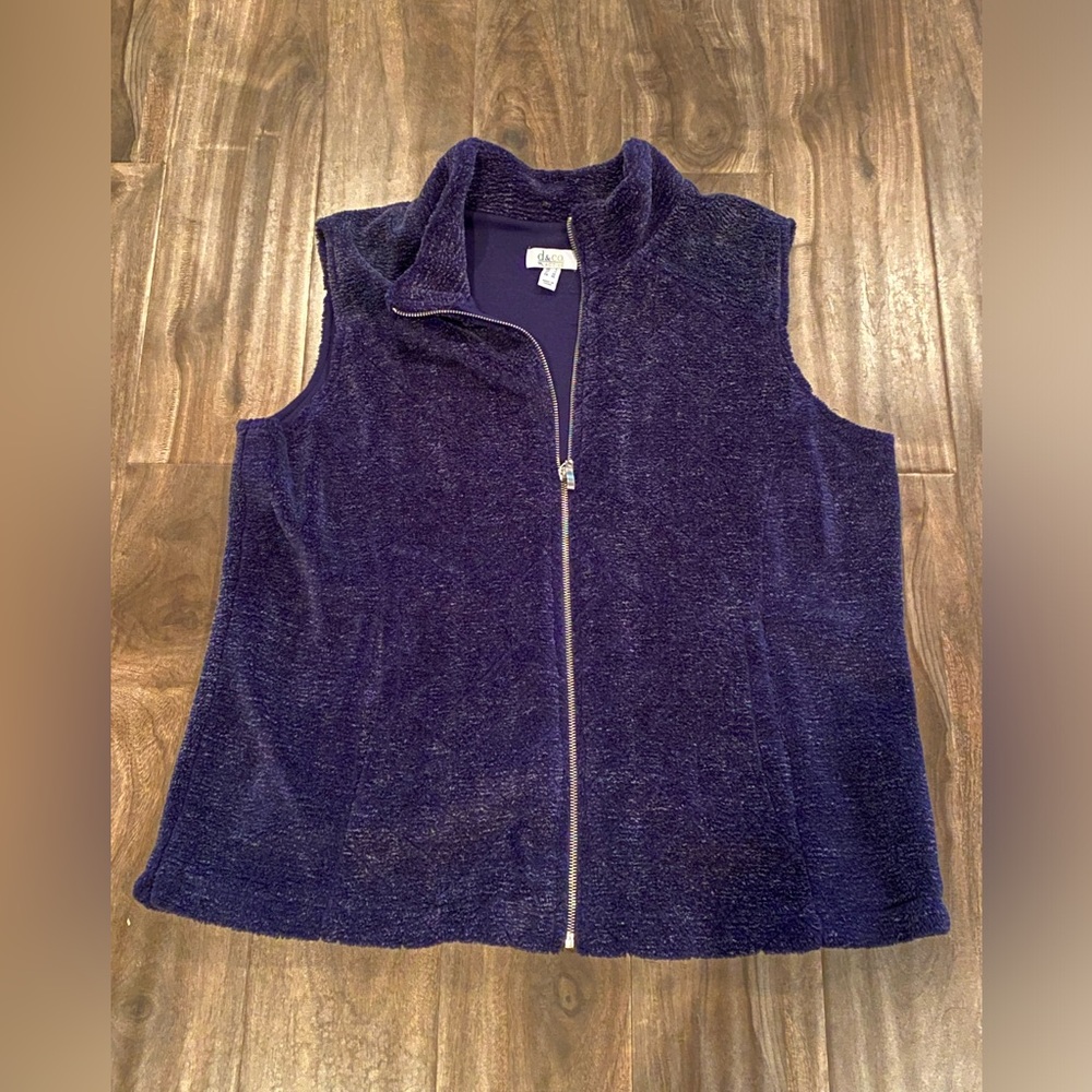 Denim & Co women active fleece vest navy size large